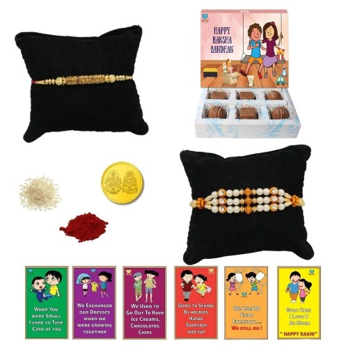 BOGATCHI 6 Chocolate Box 2 Rakhi Gold Coin Roli Chawal and Story Card C | Rakhi Special Chocolates | Rakhi Gift for Sister 